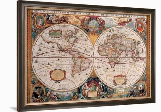 Antique Map, Geographica, Ca. 1630-Henricus Hondius-Framed Giclee Print