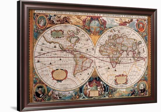 Antique Map, Geographica, Ca. 1630-Henricus Hondius-Framed Art Print