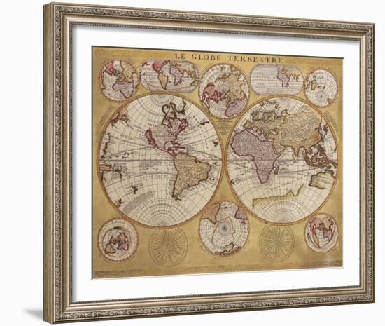 Antique Map, Globe Terrestre, 1690-Vincenzo Coronelli-Framed Art Print