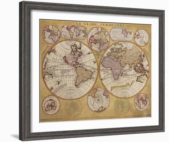 Antique Map, Globe Terrestre, 1690-Vincenzo Coronelli-Framed Art Print