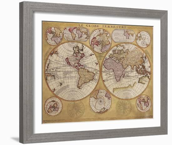 Antique Map, Globe Terrestre, 1690-Vincenzo Coronelli-Framed Art Print