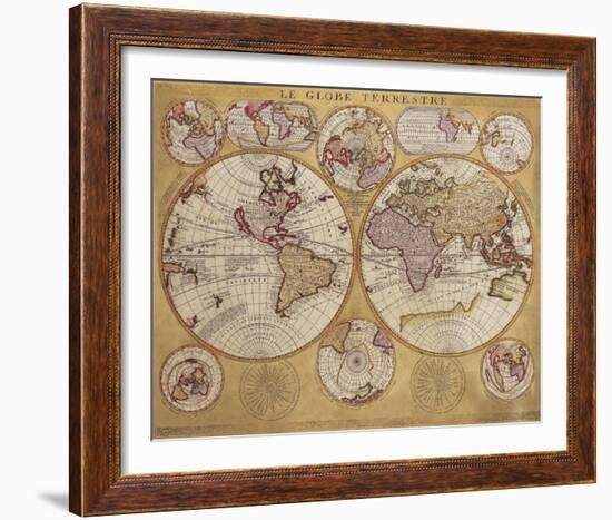 Antique Map, Globe Terrestre, 1690-Vincenzo Coronelli-Framed Art Print