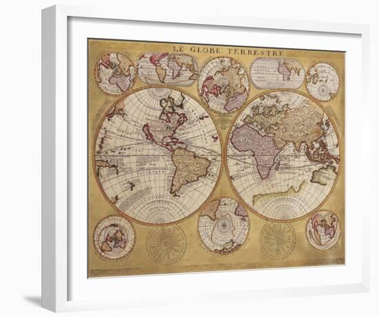 Antique Map, Globe Terrestre, 1690-Vincenzo Coronelli-Framed Art Print