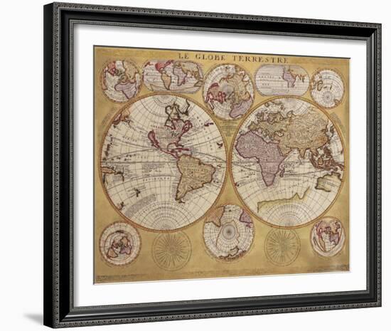 Antique Map, Globe Terrestre, 1690-Vincenzo Coronelli-Framed Art Print