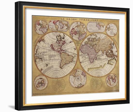 Antique Map, Globe Terrestre, 1690-Vincenzo Coronelli-Framed Art Print