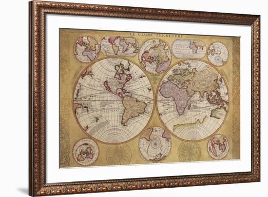 Antique Map, Globe Terrestre, 1690-Vincenzo Coronelli-Framed Premium Giclee Print