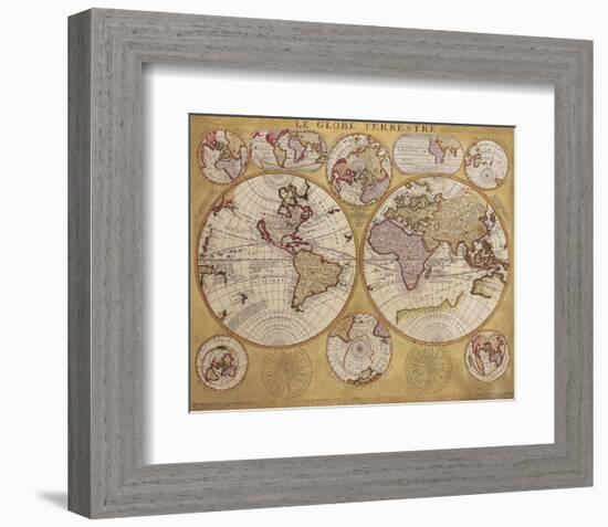 Antique Map, Globe Terrestre, c.1690-Vincenzo Coronelli-Framed Premium Giclee Print