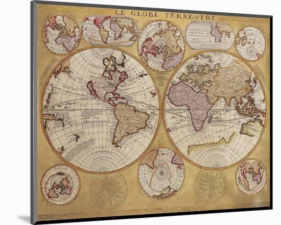 Antique Map, Globe Terrestre, c.1690-Vincenzo Coronelli-Mounted Premium Giclee Print
