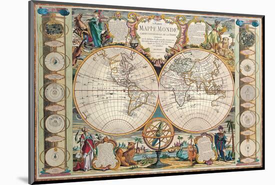 Antique Map, Mappe Monde, 1755-Jean-baptiste Nolin-Mounted Art Print