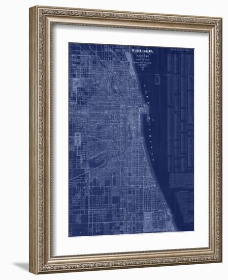 Antique Map of Chicago (blue)-Blanchard-Framed Art Print