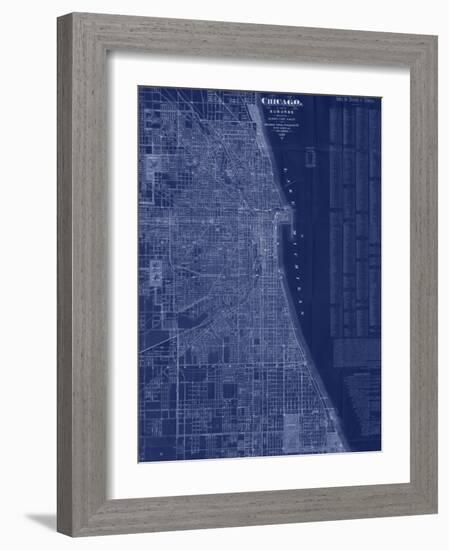 Antique Map of Chicago (blue)-Blanchard-Framed Art Print