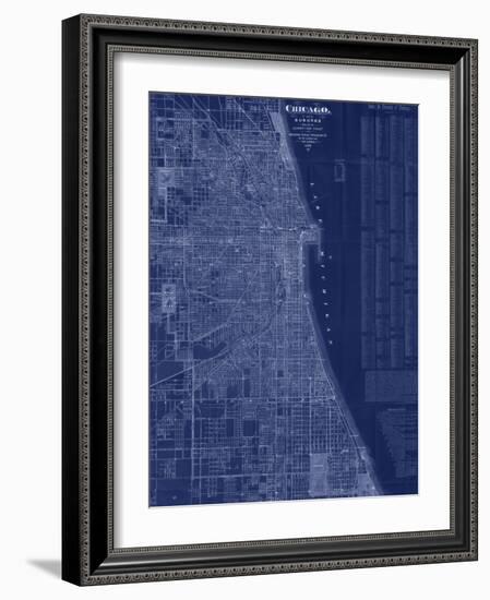 Antique Map of Chicago (blue)-Blanchard-Framed Art Print