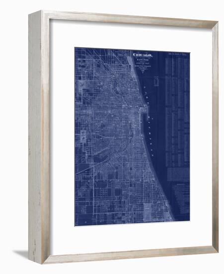 Antique Map of Chicago (blue)-Blanchard-Framed Art Print