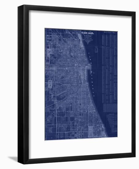 Antique Map of Chicago (blue)-Blanchard-Framed Art Print