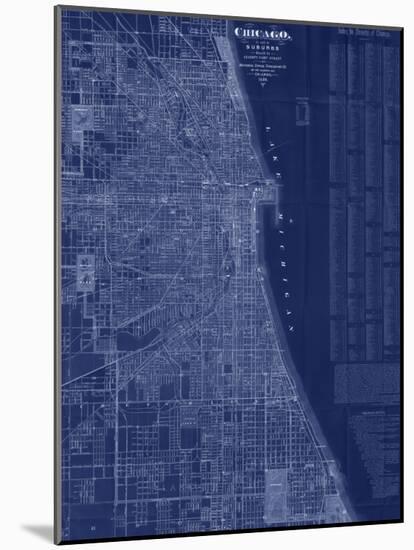 Antique Map of Chicago (blue)-Blanchard-Mounted Art Print