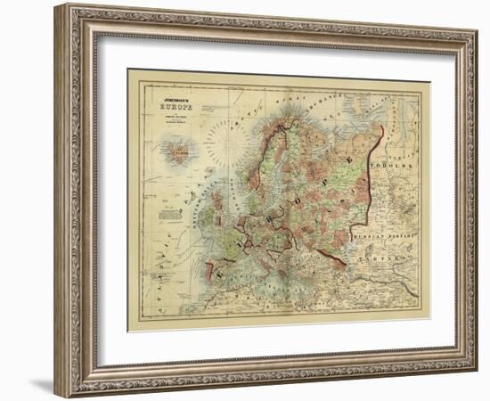 Antique Map of Europe-Alvin Johnson-Framed Art Print