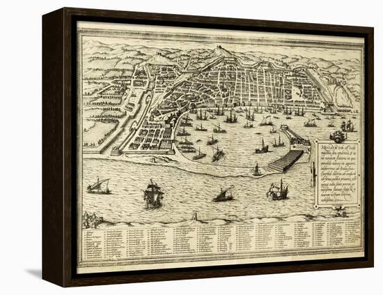 Antique Map Of Messina The Town Of Sicily Separated From Italy By The Strait Of The Same Name-marzolino-Framed Stretched Canvas