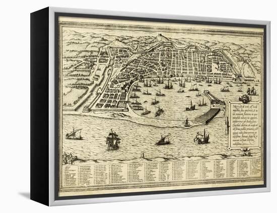 Antique Map Of Messina The Town Of Sicily Separated From Italy By The Strait Of The Same Name-marzolino-Framed Stretched Canvas