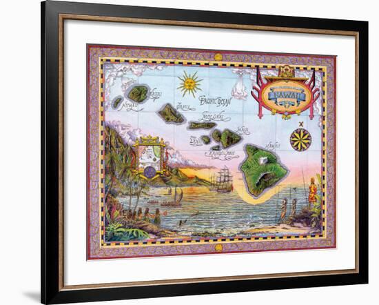 Antique Map of Old Hawaii-Steve Strickland-Framed Giclee Print