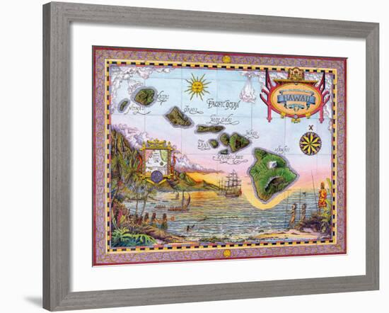 Antique Map of Old Hawaii-Steve Strickland-Framed Giclee Print