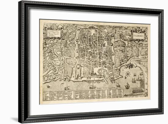 Antique Map Of Palermo, The Main Town In Sicily-marzolino-Framed Art Print