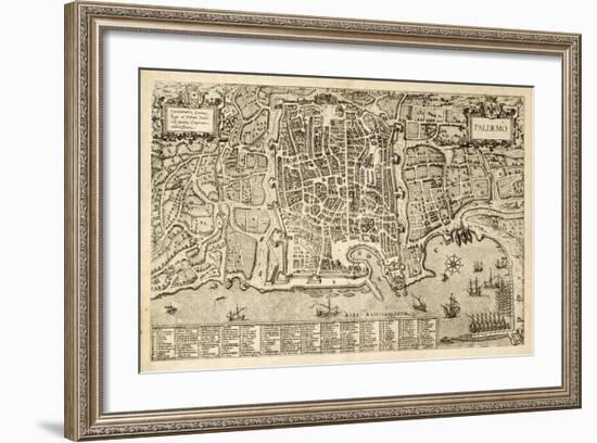 Antique Map Of Palermo, The Main Town In Sicily-marzolino-Framed Art Print