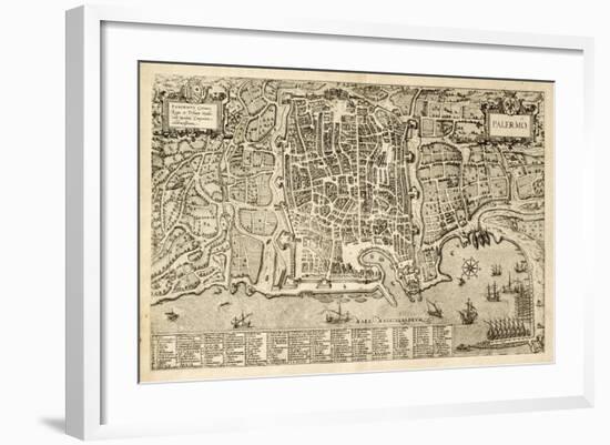 Antique Map Of Palermo, The Main Town In Sicily-marzolino-Framed Art Print