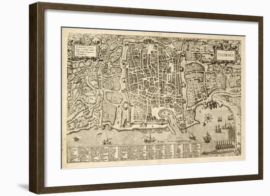 Antique Map Of Palermo, The Main Town In Sicily-marzolino-Framed Art Print