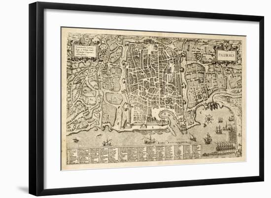 Antique Map Of Palermo, The Main Town In Sicily-marzolino-Framed Art Print