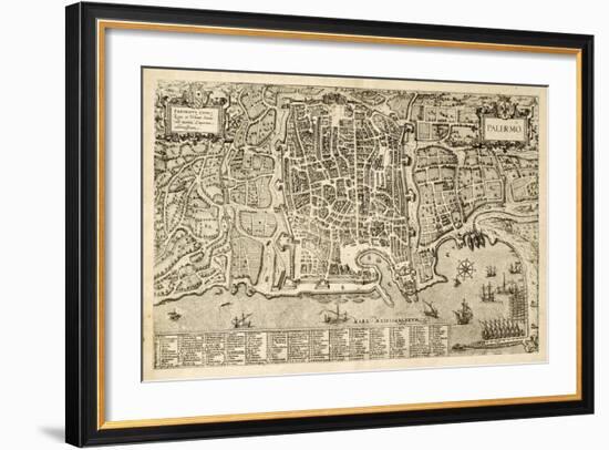 Antique Map Of Palermo, The Main Town In Sicily-marzolino-Framed Art Print