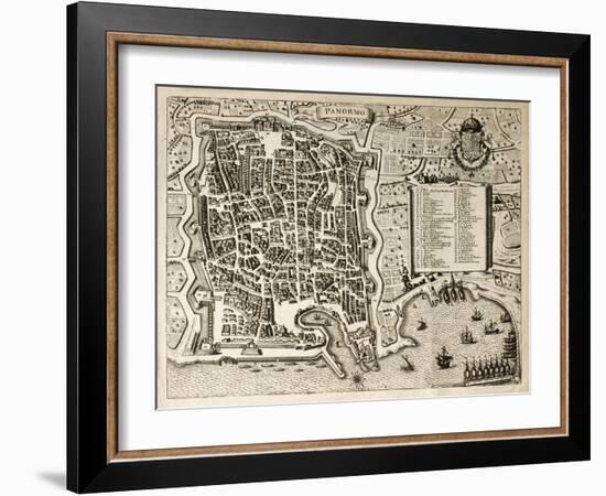 Antique Map Of Palermo, The Main Town In Sicily-marzolino-Framed Art Print