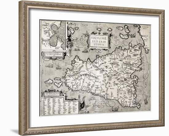 Antique Map Of Sicily With Syracuse Detail-marzolino-Framed Art Print