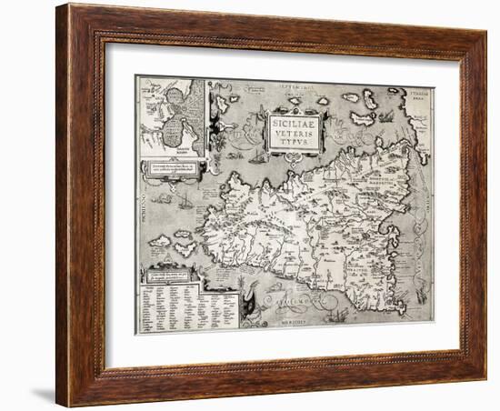 Antique Map Of Sicily With Syracuse Detail-marzolino-Framed Art Print