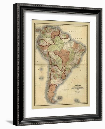 Antique Map of South America-Alvin Johnson-Framed Art Print