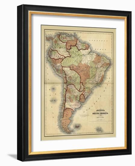 Antique Map of South America-Alvin Johnson-Framed Art Print