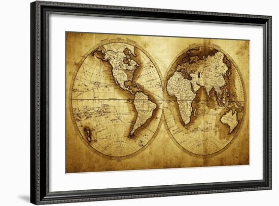 Antique Map Of The World (Circa 1711 Year)-Oleg Golovnev-Framed Art Print