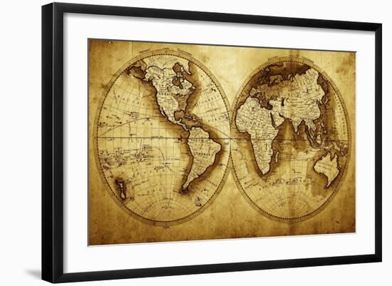 Antique Map Of The World (Circa 1711 Year)-Oleg Golovnev-Framed Art Print