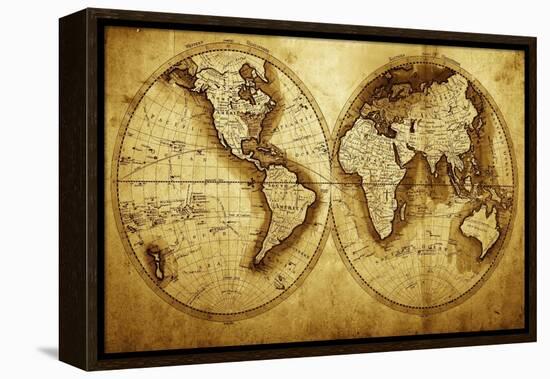 Antique Map Of The World (Circa 1711 Year)-Oleg Golovnev-Framed Stretched Canvas