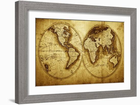 Antique Map Of The World (Circa 1711 Year)-Oleg Golovnev-Framed Art Print