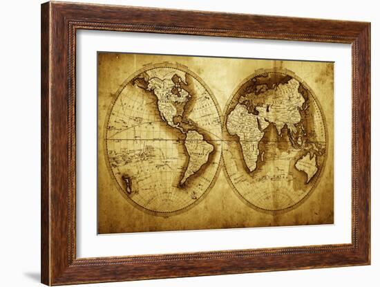 Antique Map Of The World (Circa 1711 Year)-Oleg Golovnev-Framed Art Print