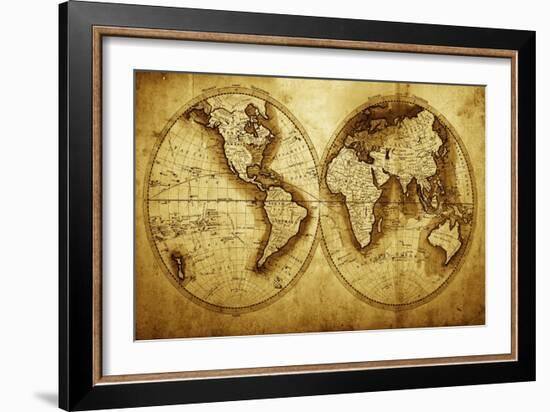 Antique Map Of The World (Circa 1711 Year)-Oleg Golovnev-Framed Art Print