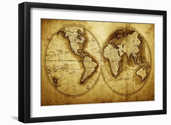 Antique Map Of The World (Circa 1711 Year)-Oleg Golovnev-Framed Art Print