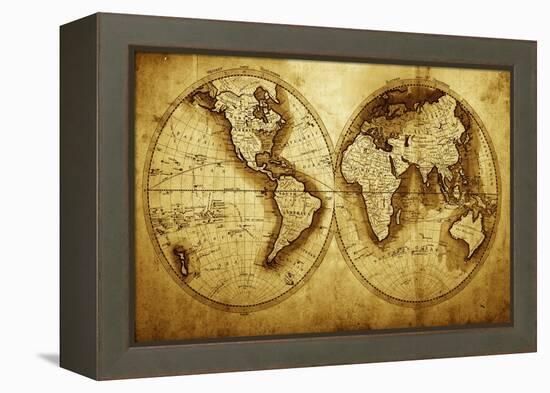 Antique Map Of The World (Circa 1711 Year)-Oleg Golovnev-Framed Stretched Canvas