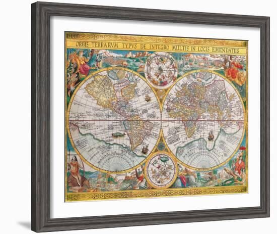 Antique Map, Orbis Terrarum, 1636-Jean Boisseau-Framed Art Print