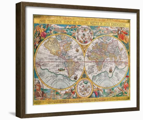 Antique Map, Orbis Terrarum, 1636-Jean Boisseau-Framed Art Print