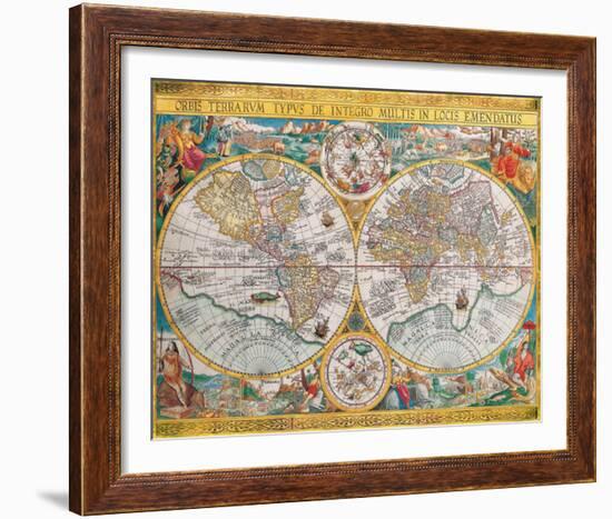 Antique Map, Orbis Terrarum, 1636-Jean Boisseau-Framed Art Print