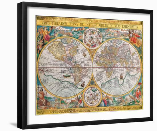 Antique Map, Orbis Terrarum, 1636-Jean Boisseau-Framed Art Print