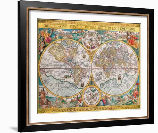 Antique Map, Orbis Terrarum, 1636-Jean Boisseau-Framed Art Print