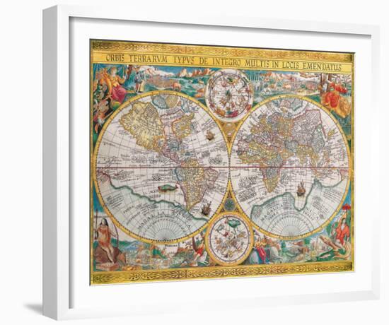 Antique Map, Orbis Terrarum, 1636-Jean Boisseau-Framed Art Print