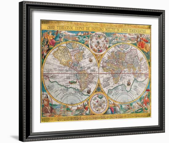 Antique Map, Orbis Terrarum, 1636-Jean Boisseau-Framed Art Print